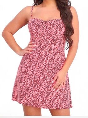 French Connection Red Floral Mini Dress with Spaghetti Straps